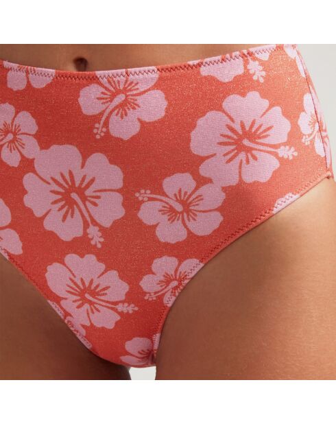Bas de maillot de bain taille haute Maui rouge/rose