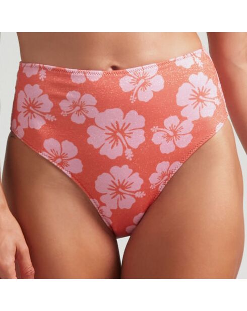 Bas de maillot de bain taille haute Maui rouge/rose