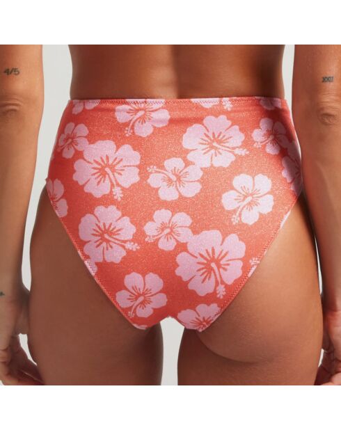 Bas de maillot de bain taille haute Maui rouge/rose