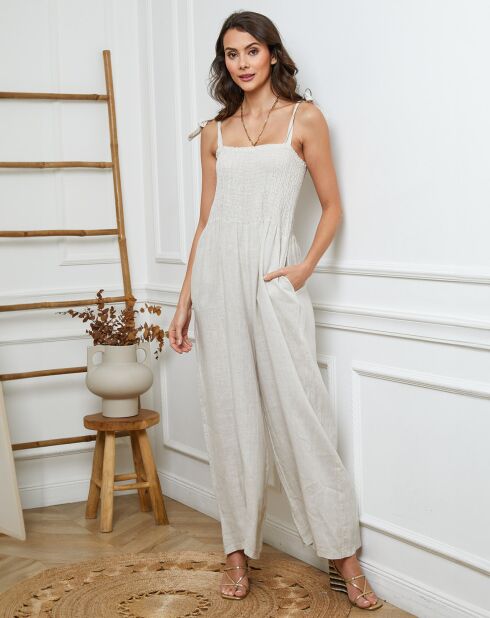 Naomi beige jumpsuit van 100% linnen