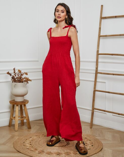 Rode jumpsuit van 100% linnen Naomi