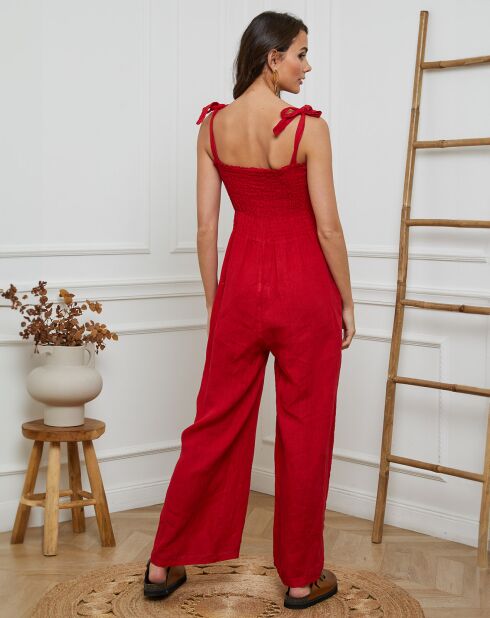 Rode jumpsuit van 100% linnen Naomi