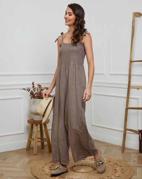Naomi jumpsuit van 100% linnen in taupe
