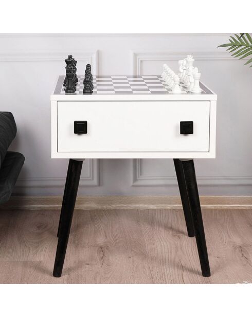 Table de jeu d'échecs Chesso blanc/noir - 50x60x50 cm