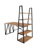 Bureau avec étagère Mirsa pin/noir - 125x150x60 cm