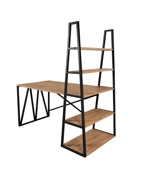 Bureau avec étagère Mirsa pin/noir - 125x150x60 cm