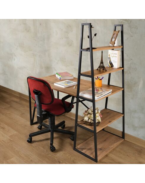 Bureau avec étagère Mirsa pin/noir - 125x150x60 cm