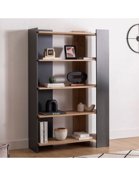 Bibliothèque Viper pin/anthracite - 103.6x38.6x160 cm