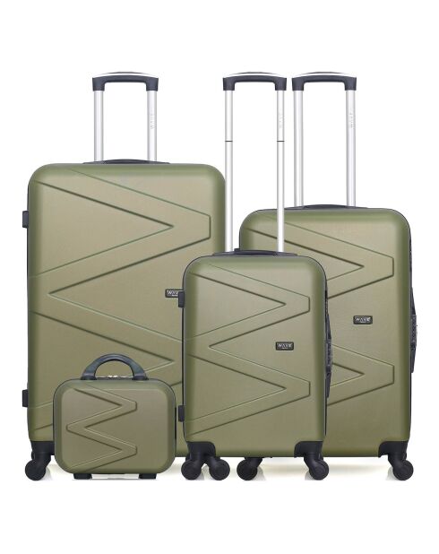3 Amazone-C-Koffer mit 4 Rädern, 75/65/55 cm, und khakigrüner Waschtisch