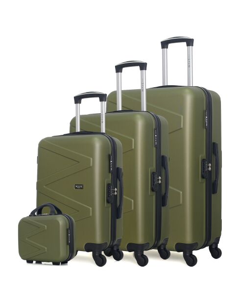 3 Amazone-C-Koffer mit 4 Rädern, 75/65/55 cm, und khakigrüner Waschtisch