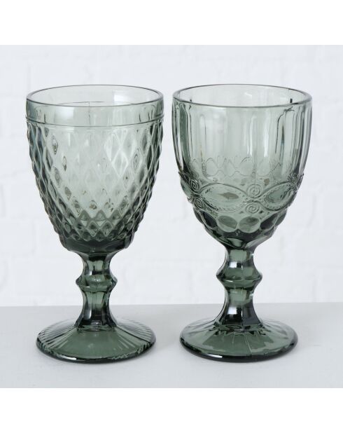 2 Verres à vin Aurora gris - D.9x17 cm