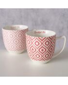 2 Tasses jumbo Elena rose/blanc - D.9.5x9.5 cm