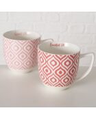 2 Tasses jumbo Elena rose/blanc - D.9.5x9.5 cm