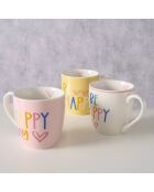 3 Tasses jumbo Happy multicolores - 9.5x13x10 cm