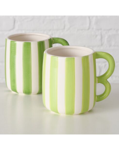 2 Mugs Bolero vert/blanc - D.13x10 cm