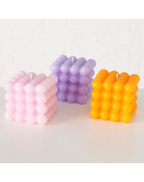 3 Bougies Bubble rose/violet/orange-jaune - 8x8x7.5 cm