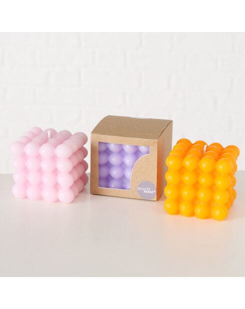 3 Bougies Bubble rose/violet/orange-jaune - 8x8x7.5 cm