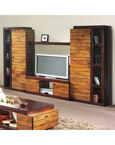 Colonne bibliothèque bois bicolore marron - 89x41x195 cm
