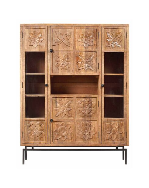 Bibliothèque 4 portes manguier sculpture naturel - 12x40x155 cm