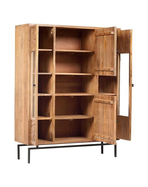 Bibliothèque 4 portes manguier sculpture naturel - 12x40x155 cm