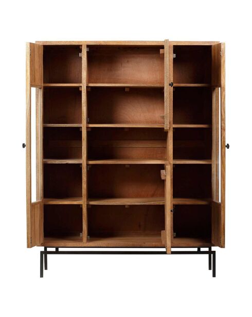 Bibliothèque 4 portes manguier sculpture naturel - 12x40x155 cm