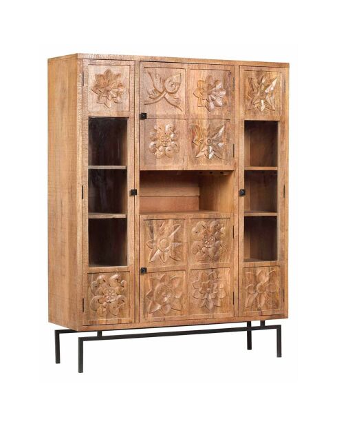 Bibliothèque 4 portes manguier sculpture naturel - 12x40x155 cm