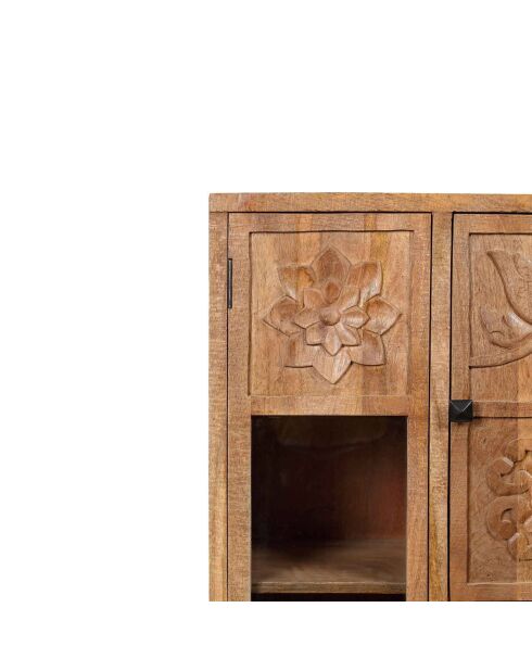 Bibliothèque 4 portes manguier sculpture naturel - 12x40x155 cm