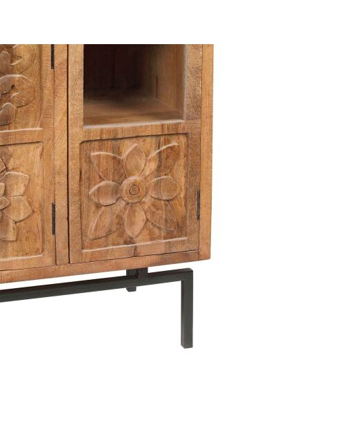 Bibliothèque 4 portes manguier sculpture naturel - 12x40x155 cm