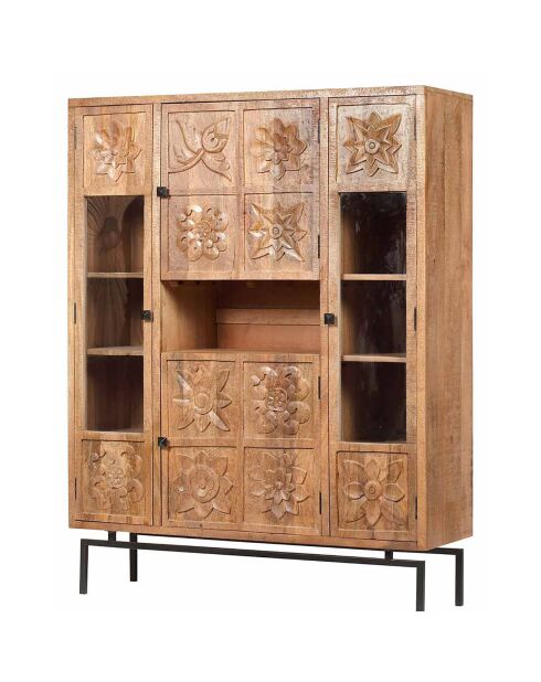 Bibliothèque 4 portes manguier sculpture naturel - 12x40x155 cm