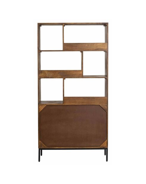 Bibliothèque 2 portes 6 niches manguier kama marron - 90x40x180 cm