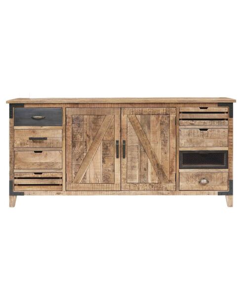 Buffet 2 portes 8 tiroirs manguier farm brun/miel - 190x45x90 cm