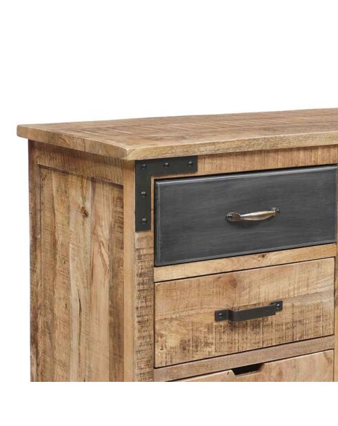 Buffet 2 portes 8 tiroirs manguier farm brun/miel - 190x45x90 cm