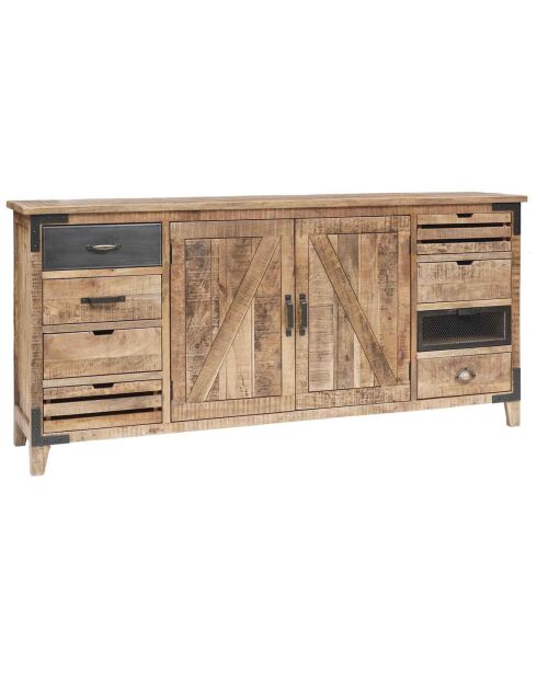 Buffet 2 portes 8 tiroirs manguier farm brun/miel - 190x45x90 cm