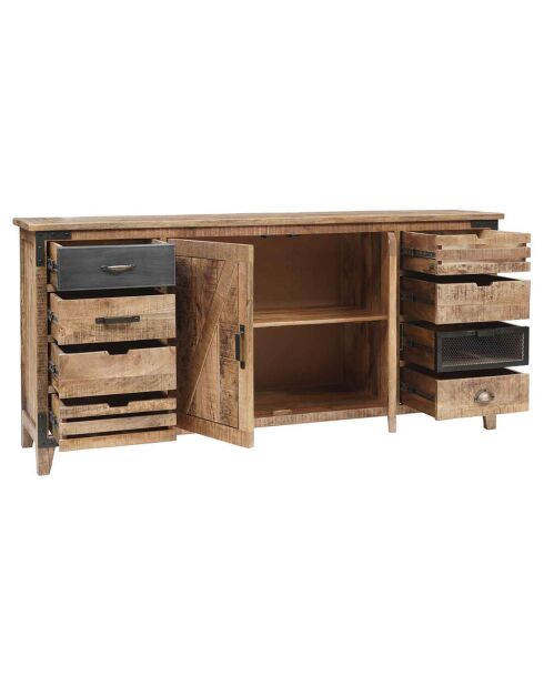 Buffet 2 portes 8 tiroirs manguier farm brun/miel - 190x45x90 cm