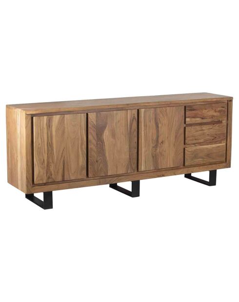 Buffet bas 3 portes 3 tiroirs acacia bunting marron - 200x44x80 cm