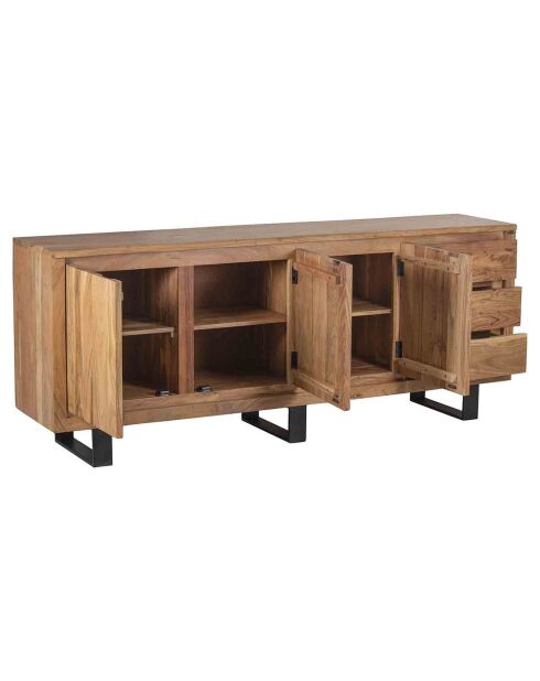 Buffet bas 3 portes 3 tiroirs acacia bunting marron - 200x44x80 cm
