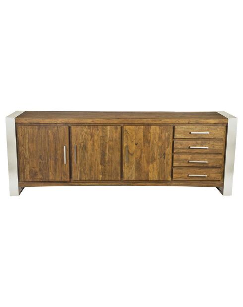 Buffet 3 portes 4 tiroirs gm acacia stainless marron - 219x45x85 cm