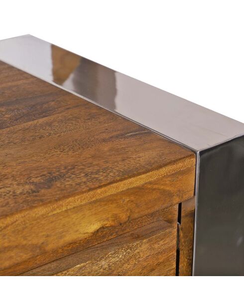 Buffet 3 portes 4 tiroirs gm acacia stainless marron - 219x45x85 cm