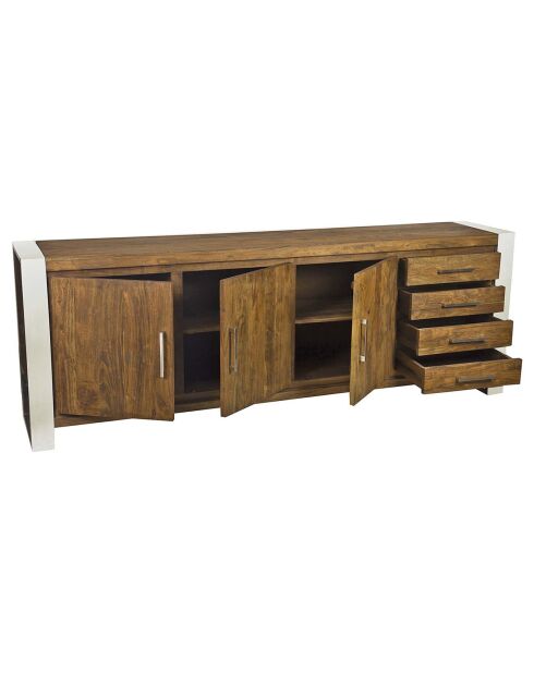 Buffet 3 portes 4 tiroirs gm acacia stainless marron - 219x45x85 cm