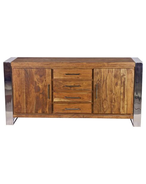 Buffet 2 portes 4 tiroirs pm acacia stainless marron - 159x45x85 cm