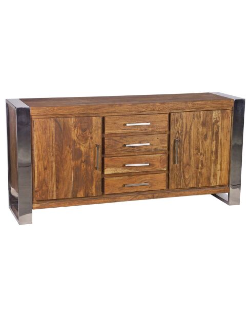 Buffet 2 portes 4 tiroirs pm acacia stainless marron - 159x45x85 cm
