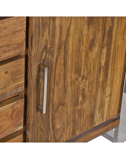 Buffet 2 portes 4 tiroirs pm acacia stainless marron - 159x45x85 cm