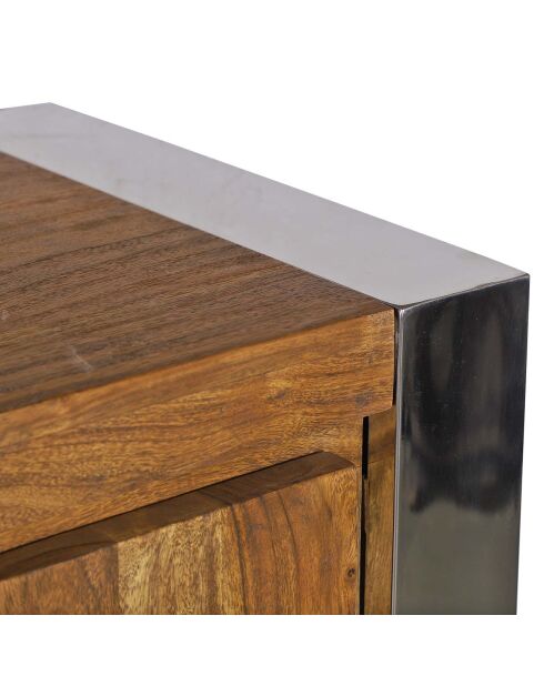 Buffet 2 portes 4 tiroirs pm acacia stainless marron - 159x45x85 cm