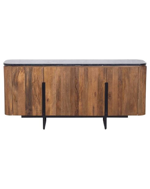 Buffet bois plateau marbre noir manguier kfir naturel ciré - 160x40x75 cm