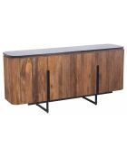 Buffet bois plateau marbre noir manguier kfir naturel ciré - 160x40x75 cm
