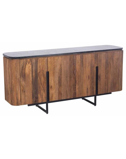 Buffet bois plateau marbre noir manguier kfir naturel ciré - 160x40x75 cm