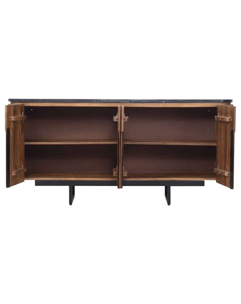 Buffet bois plateau marbre noir manguier kfir naturel ciré - 160x40x75 cm