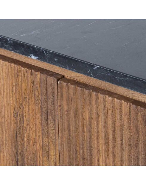 Buffet bois plateau marbre noir manguier kfir naturel ciré - 160x40x75 cm
