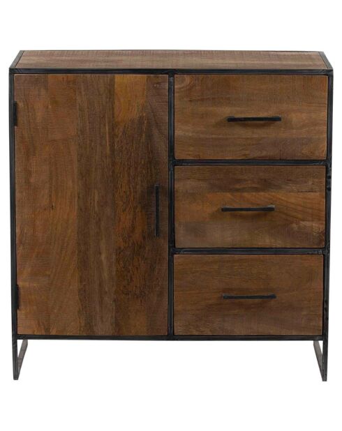 Buffet 1 porte 3 tiroirs manguier stockholm naturel ciré - 90x40x90 cm
