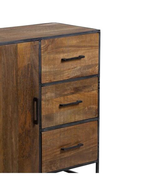 Buffet 1 porte 3 tiroirs manguier stockholm naturel ciré - 90x40x90 cm